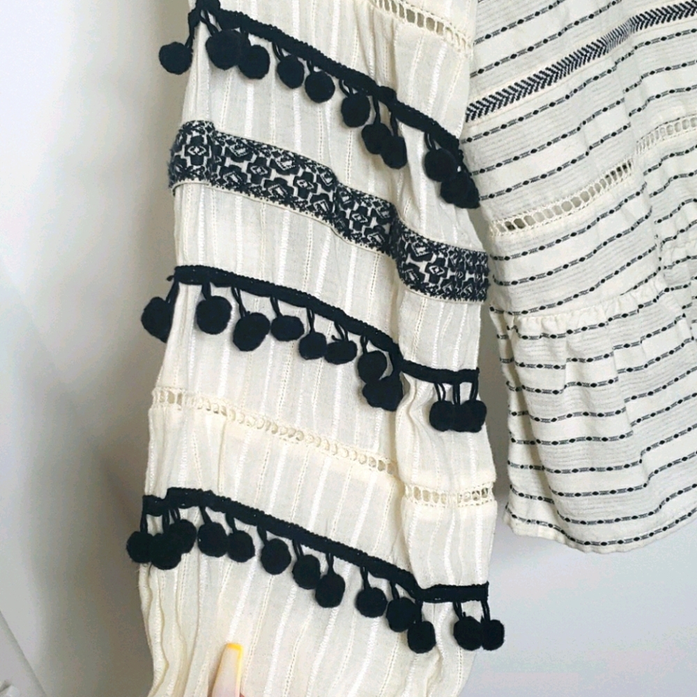 Zara Off white/Black pom pom cotton blouse - Picture 5 of 13